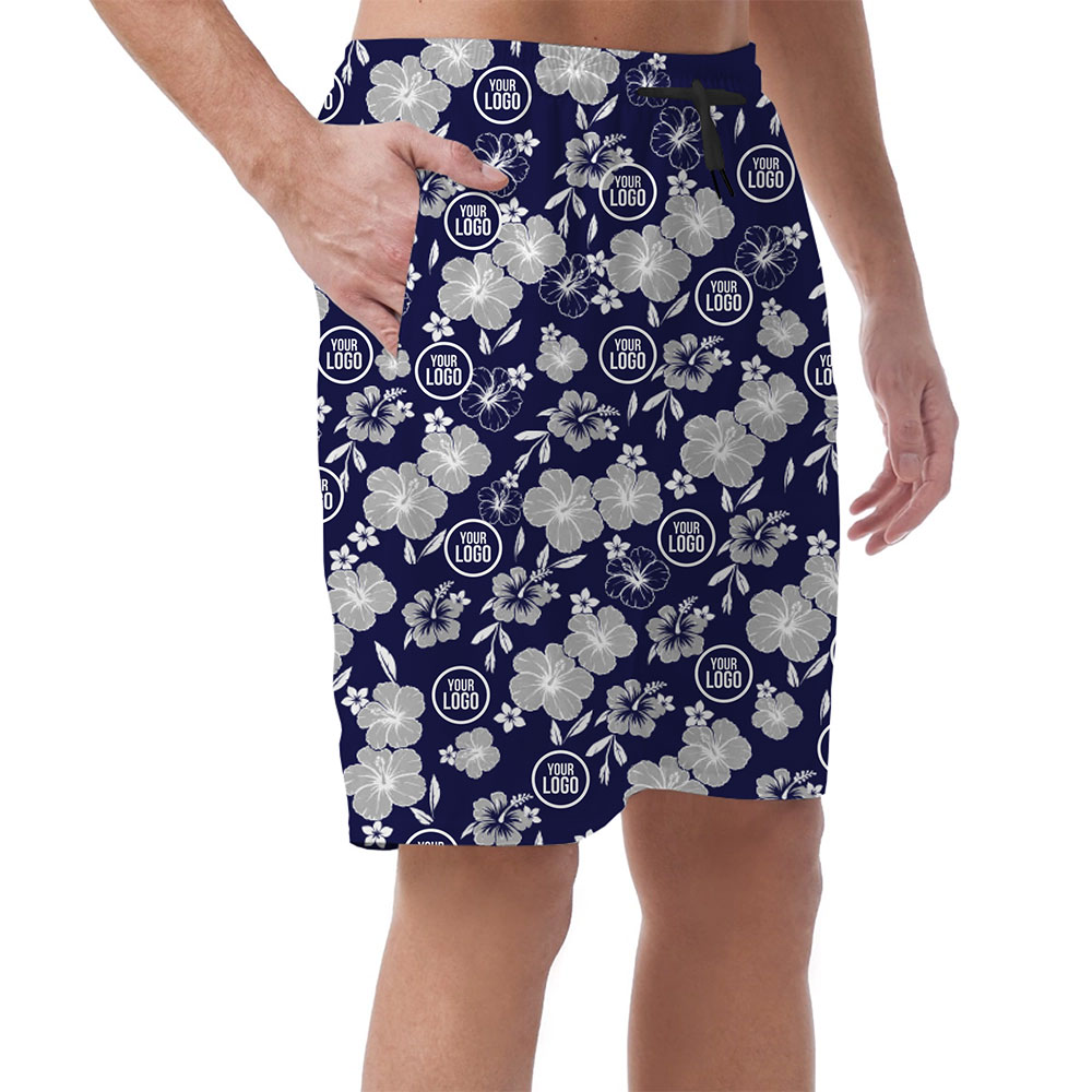 Comfortable Men's Logo Print Shorts with Tropical Flowers 2