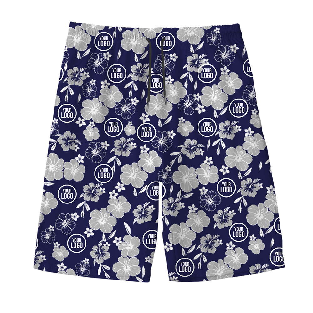 Comfortable Men's Logo Print Shorts with Tropical Flowers 3