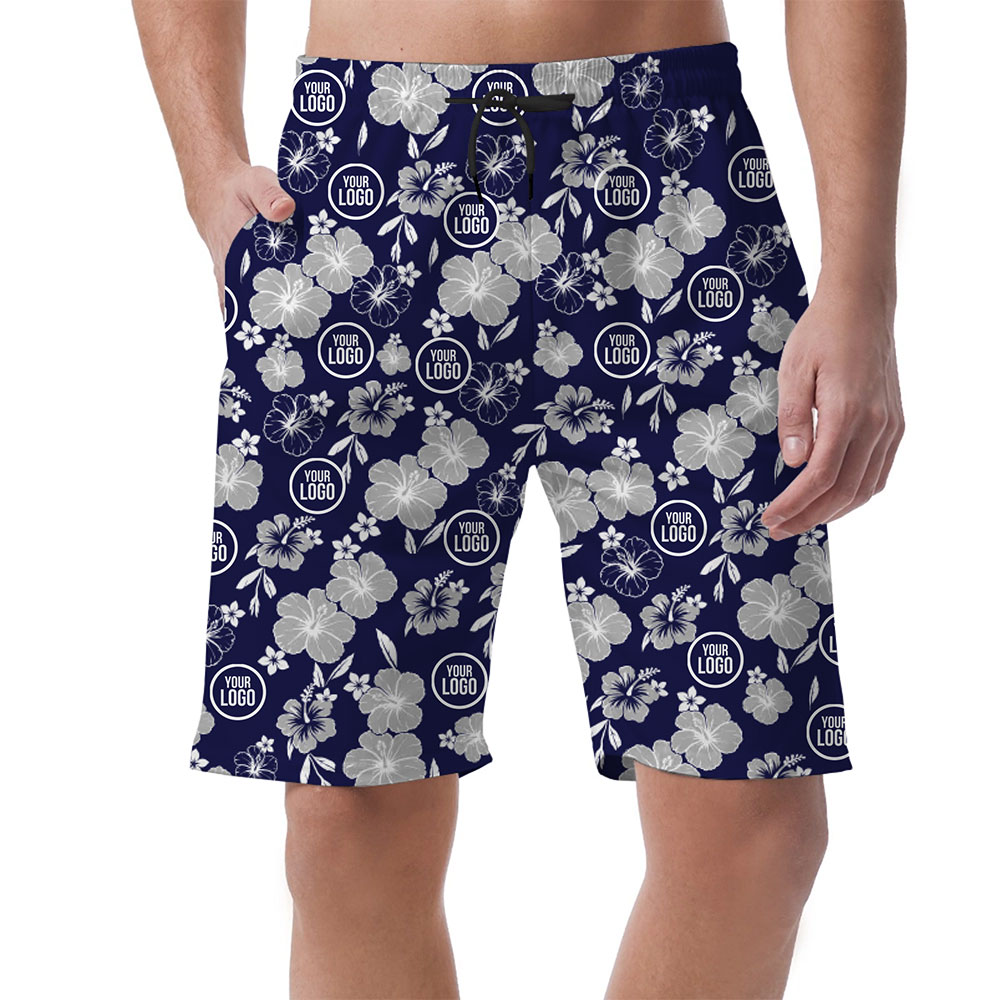 Comfortable Men's Logo Print Shorts with Tropical Flowers 4