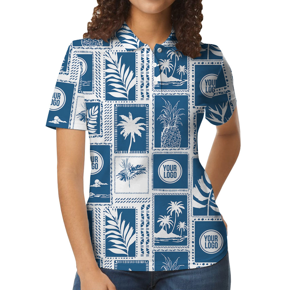 Custom All Over Print Palm Design Polo Shirt With Logo For Women 