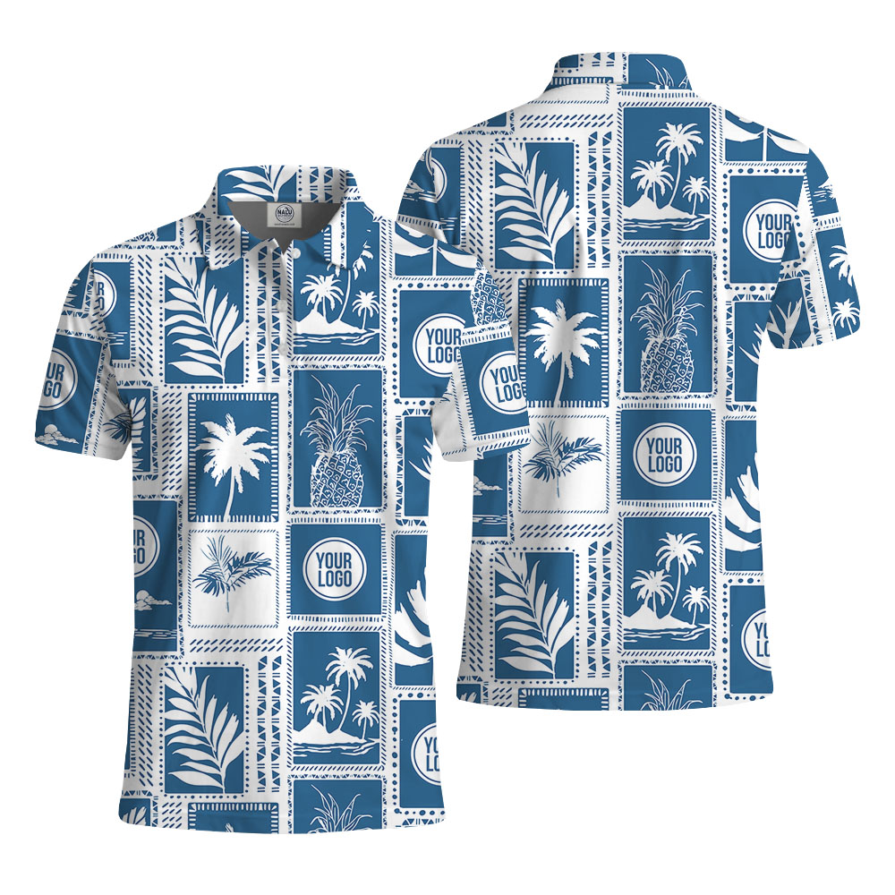 Custom All Over Print Palm Design Polo Shirt With Logo front and back design 