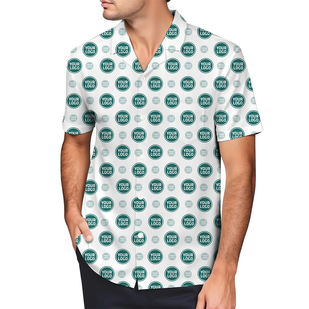 Custom Aloha Shirt with Repeating Logo Design 4