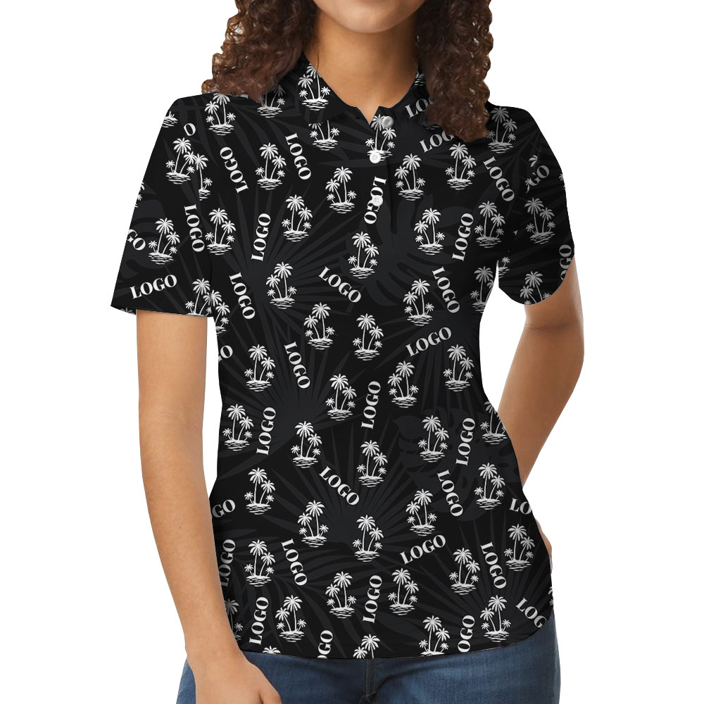 Custom Logo Tropical Polo Shirt for Casual and Corporate Events in women model