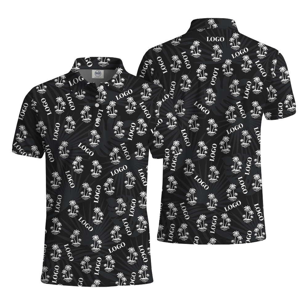 Custom Logo Tropical Polo Shirt for Casual and Corporate Events front and back