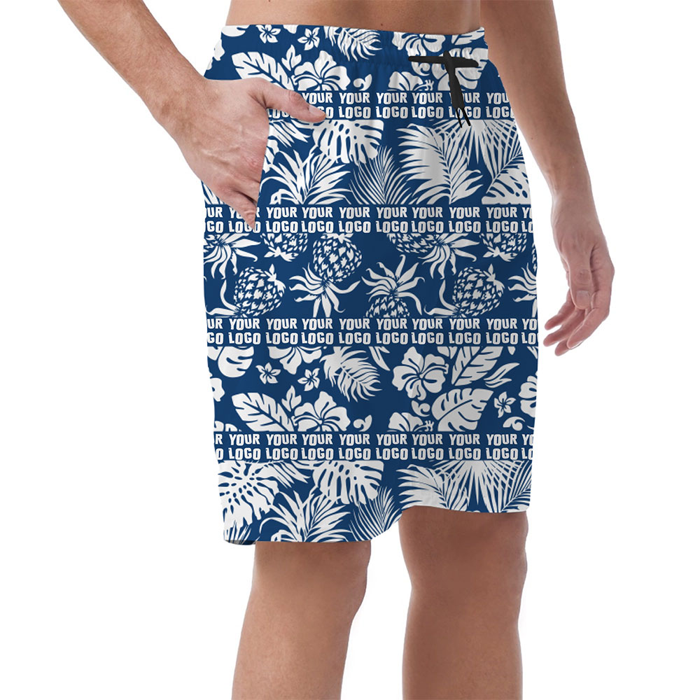 Custom Royal Blue Tropical Hawaiian Shorts 3