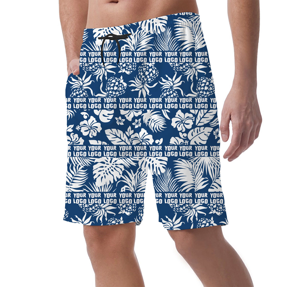 Custom Royal Blue Tropical Hawaiian Shorts 4