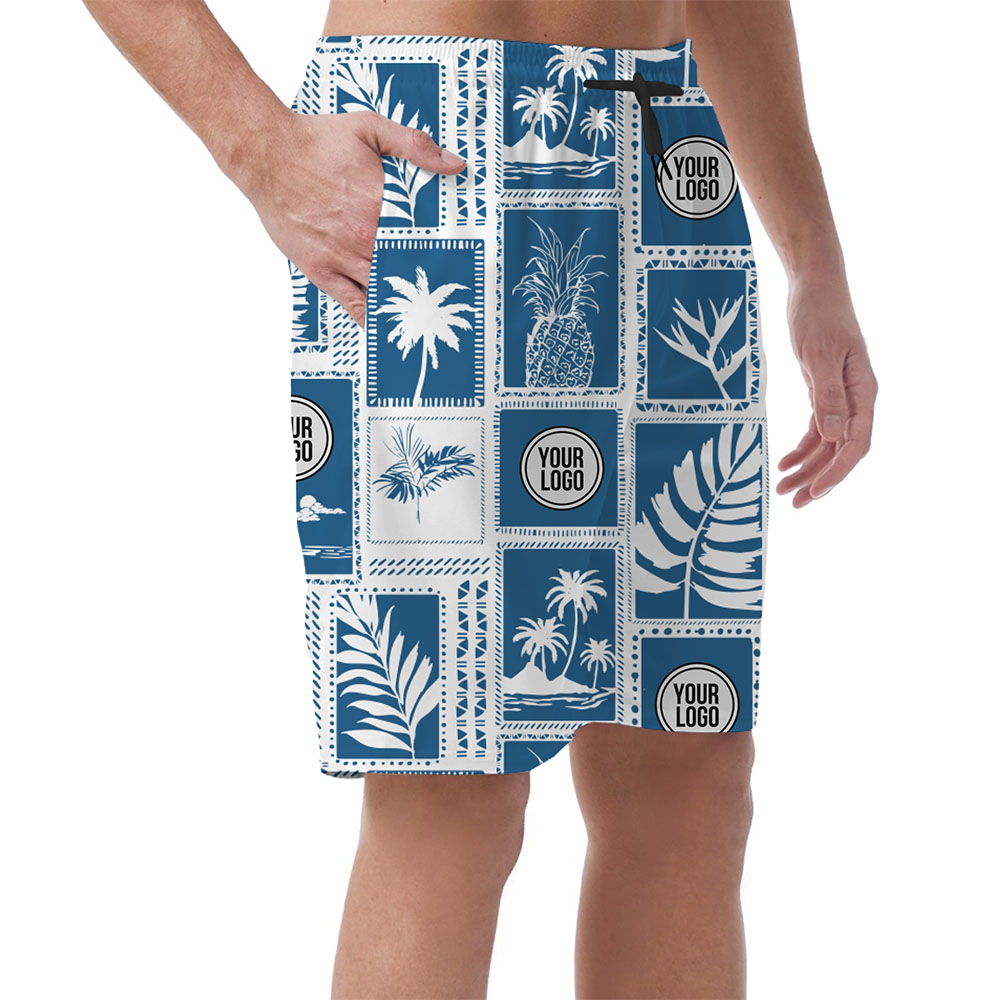 Custom Unique Pineapple and Palm Logo Hawaiian Shorts