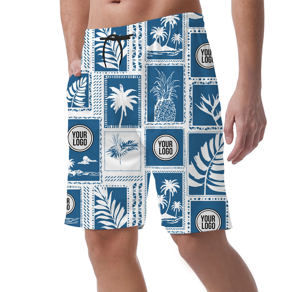 Custom Unique Pineapple and Palm Logo Hawaiian Shorts