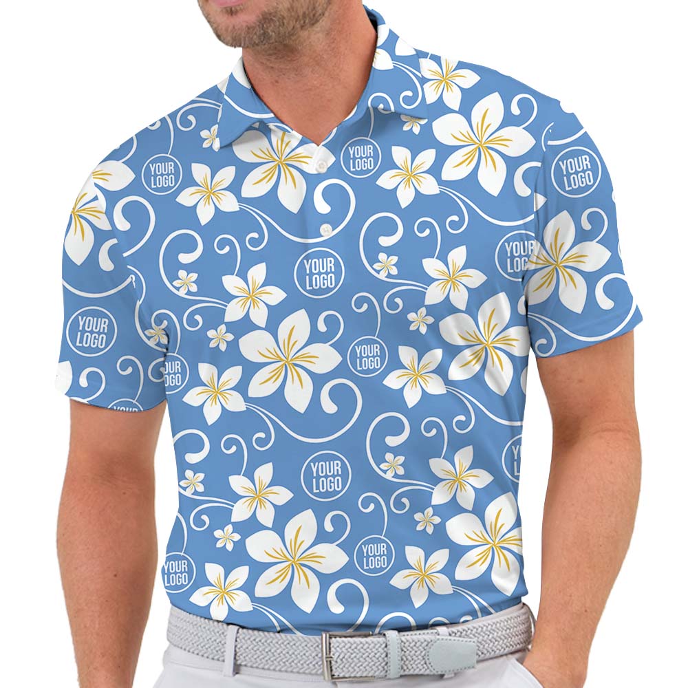 Men-in-Custom-Plumeria-Hawaiian-Polo-Shirt-With-All-Over-Print-Logo Men custom plumeria Hawaiian polo shirt with all over print logo