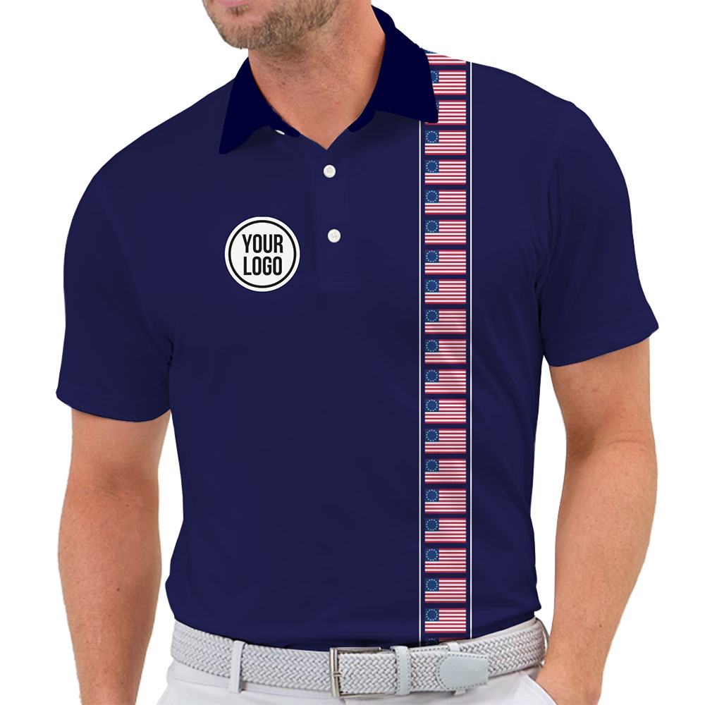 Navy American Flag Polo Shirt with Custom Logo Options 2