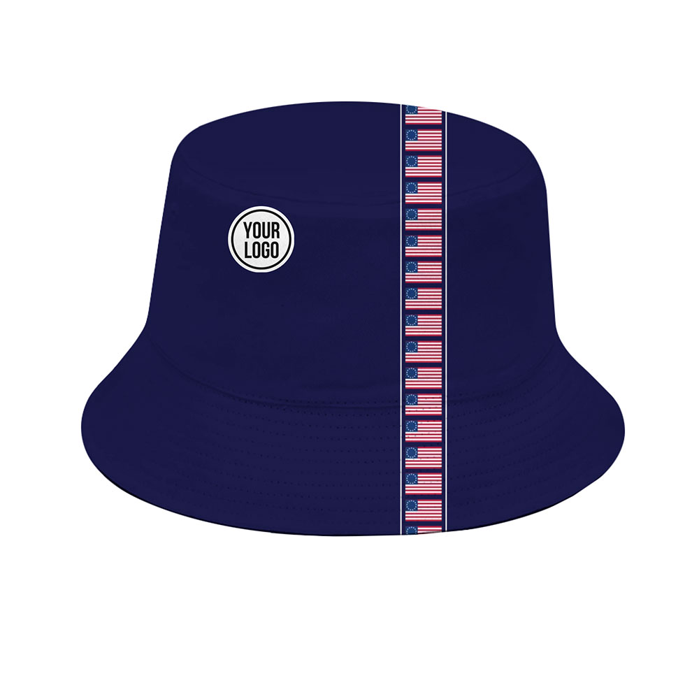 Patriotic Bucket Hat with USA Flag Stripe and Custom Logo 2