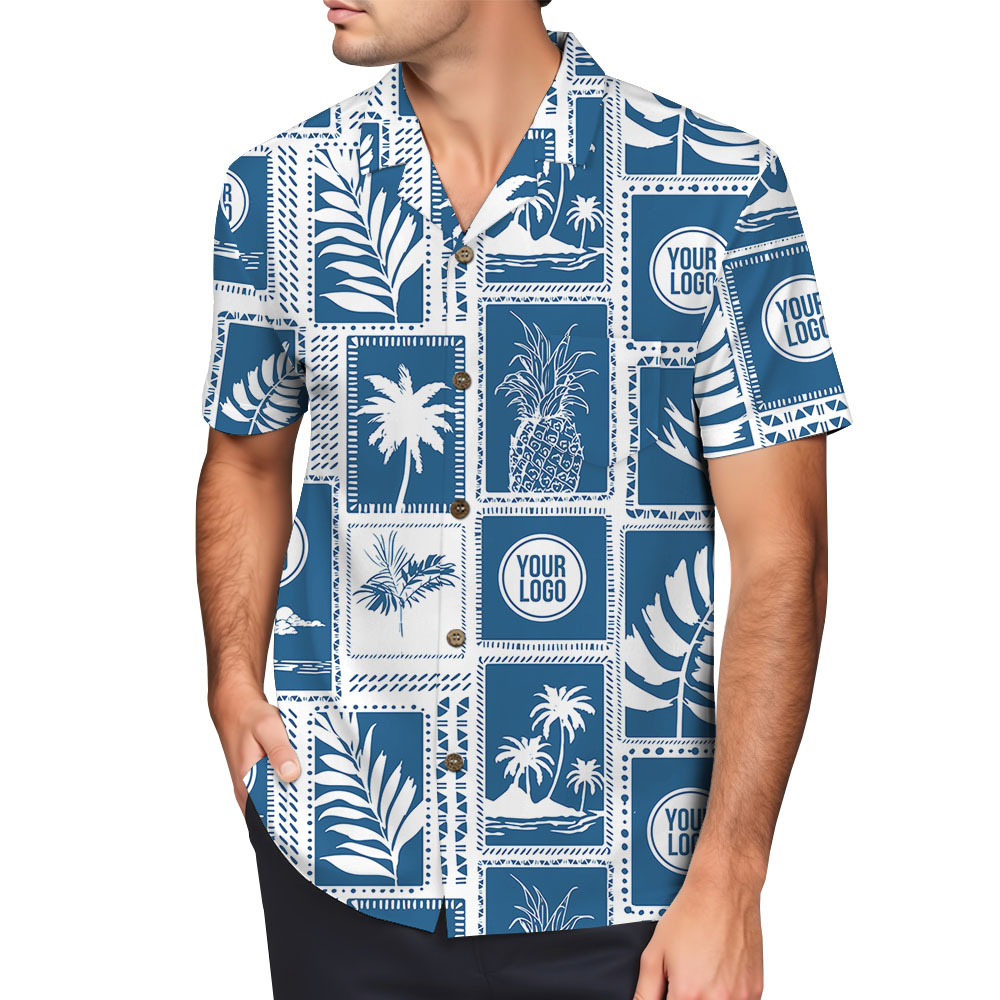 Personalized Hawaiian Shirt with Palm Pattern and Your Logo For Men