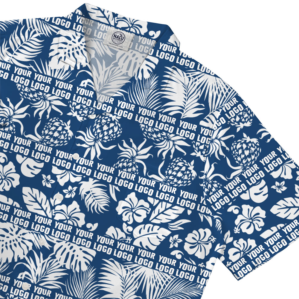 Royal Blue Tropical Hawaiian Shirt Custom Logo 3