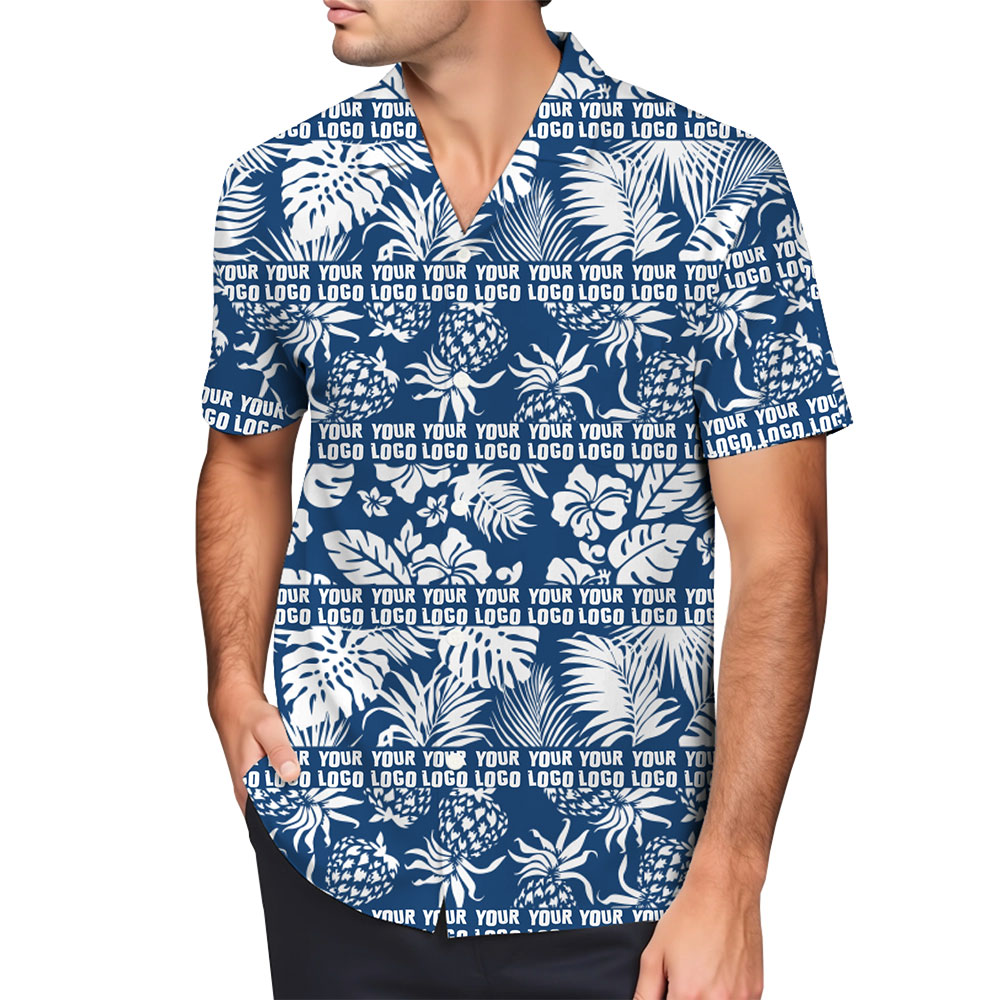 Royal Blue Tropical Hawaiian Shirt Custom Logo 4